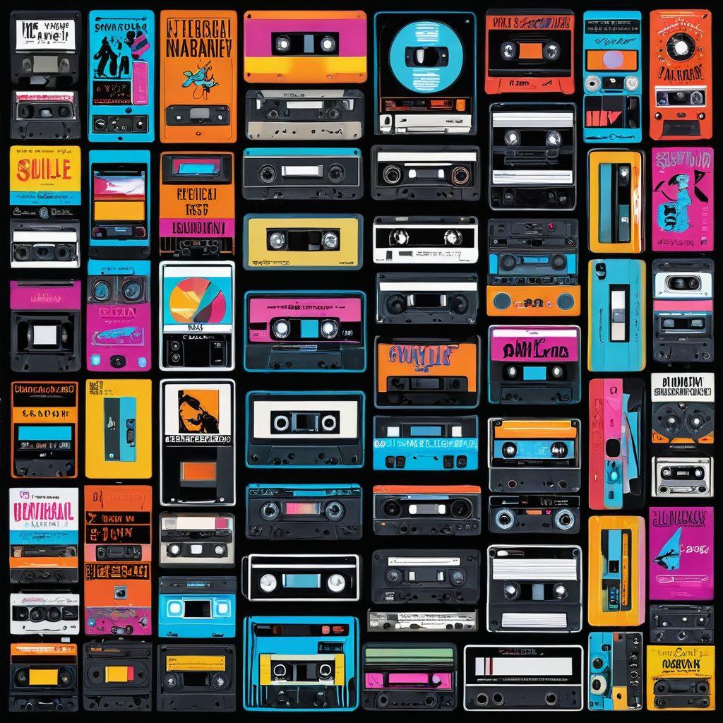 A historical collage depicting the evolution of adult entertainment, featuring a vintage VHS tape, an early DVD, and a modern streaming device like a smartphone or tablet. Each item is visually distinct, set against a timeline that includes iconic imagery from different eras, such as 80s neon lights and modern digital graphics. The background should blend elements of retro and modern design with subtle nods to popular culture throughout the decades. vibrant colors. super-realistic.